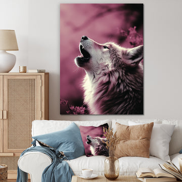 Pink Howling wolf at sunset - Wolf Wall Decor